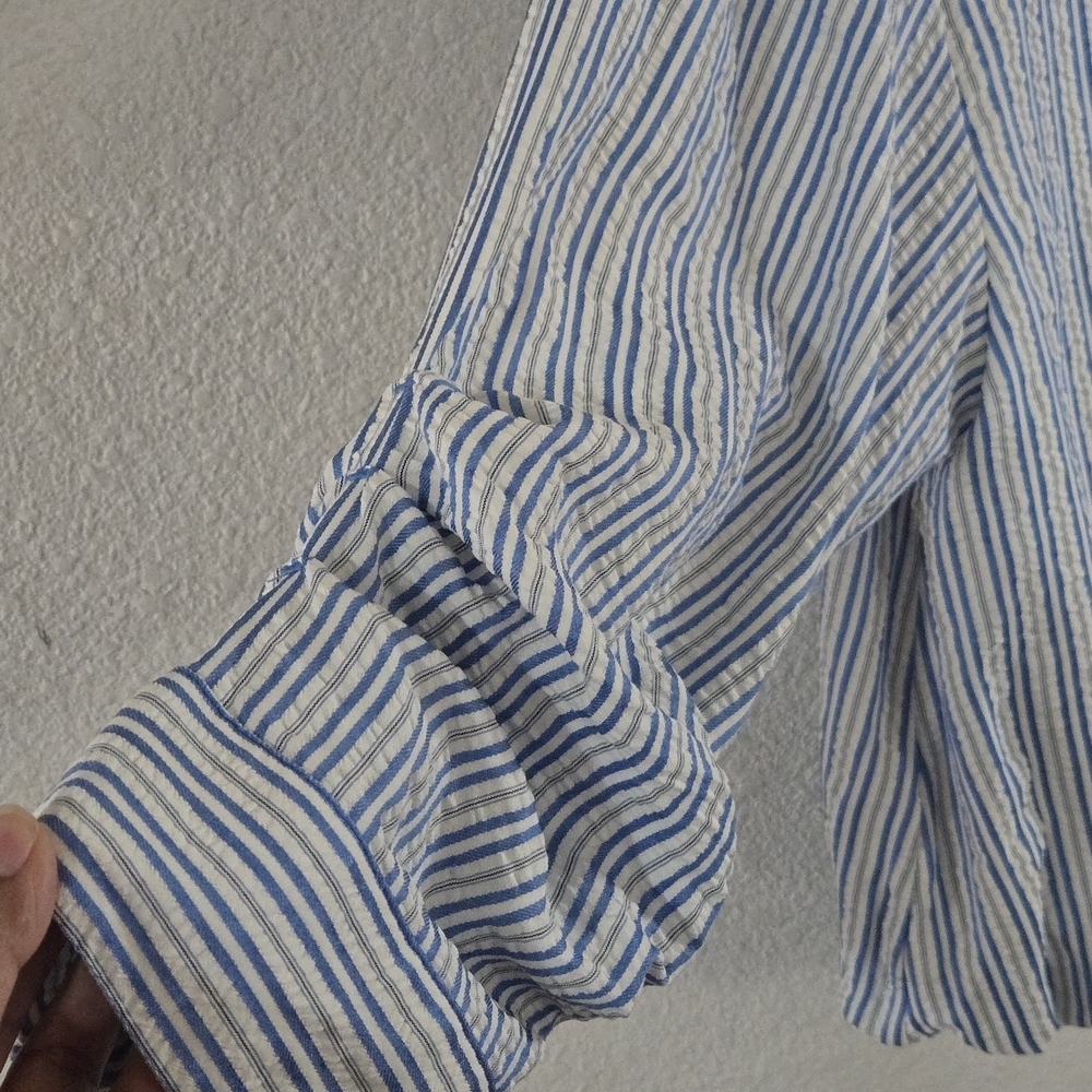 Democracy Blue and White Striped Button-Down Shirt - Picture 5 of 9